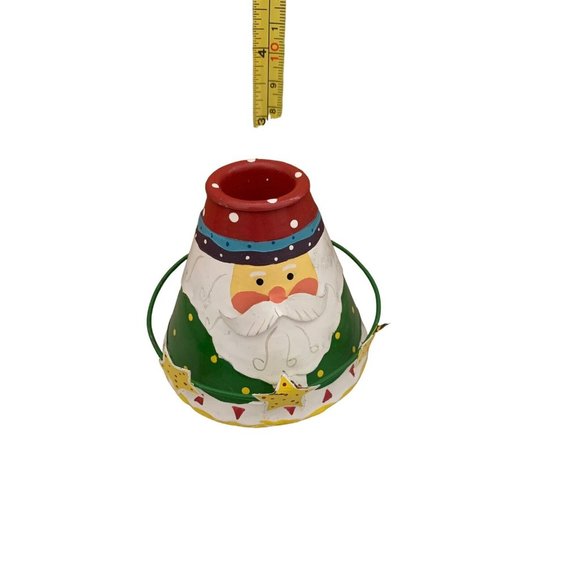Vintage Christmas Cone-shaped Santa Metal Candle Holder Set Of 2 w/Stars - Picture 2 of 4